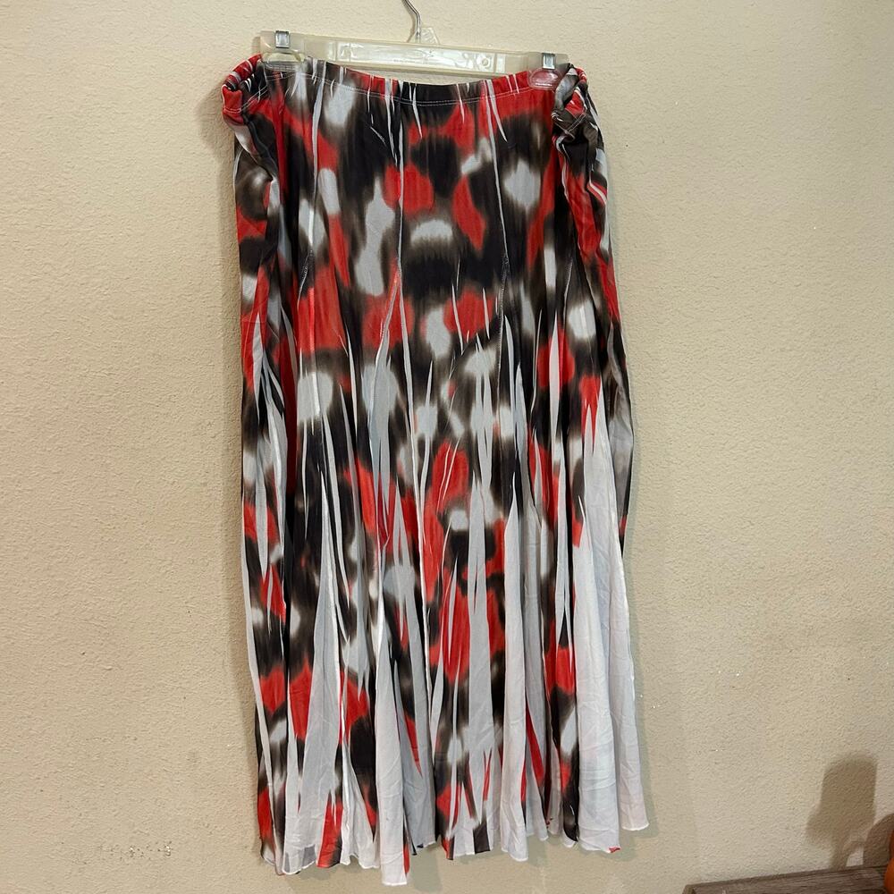 Cato Woman Pleated Maxi Skirt Plus Size 22/24W Red Black Abstract Print Pull On